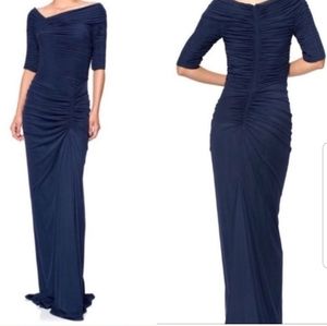 Tadashi Shoji blue ruched formal dress Large